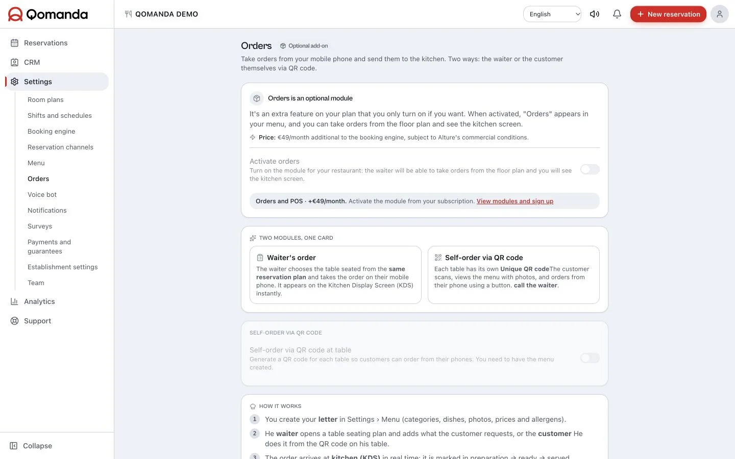 Comandas add-on settings in the Qomanda panel