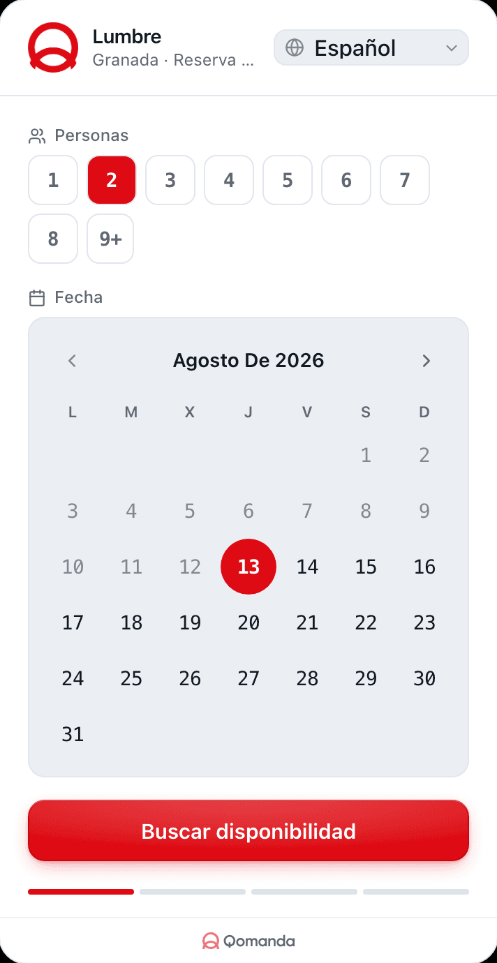 Widget de reservas de Qomanda embebido en la web del restaurante