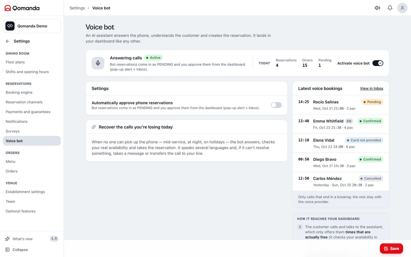 Voice bot · Real software. Demo data.