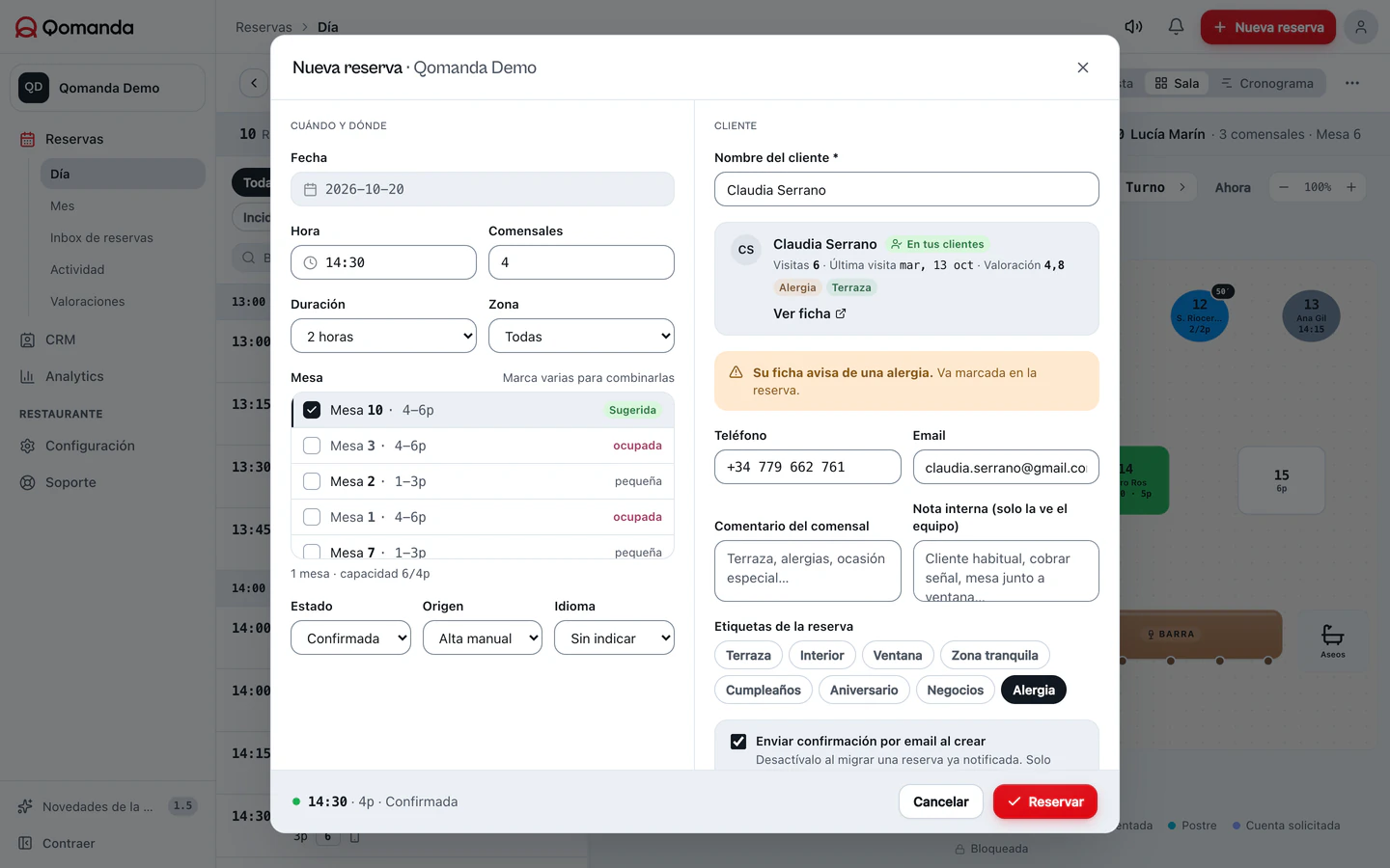 Nueva reserva · Software real. Datos de demostración.